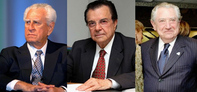 Antônio Oliveira Santos (CNC) está na presidência da CNC há 38 anos, Fábio de Salles Meirelles comanda a Faesp há 43 e Abram Szajman lidera a Federação do Comércio de SP há 34. | Divulgação