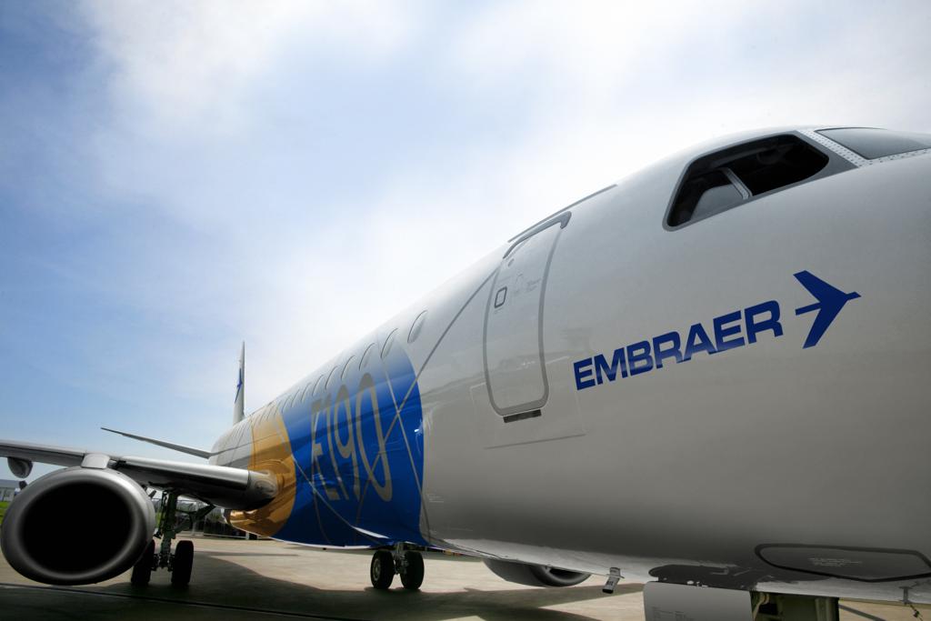 E-190 da Embraer, avião com capacidade de até 124 assentos. | Embraer/Divulgação