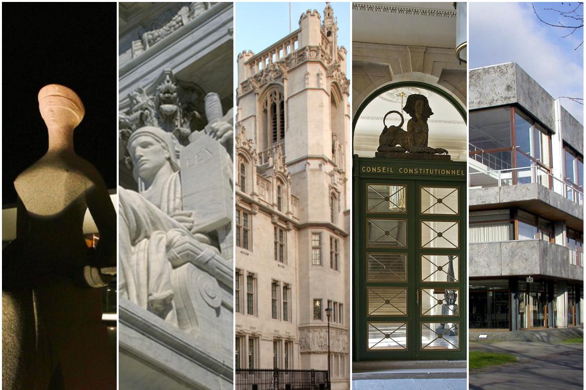 Detalhes do Supremo Tribunal Federal (Brasil), da Suprema Corte (Estados Unidos), da Suprema Corte (Reino Unido), do Conselho Constitucional (França) e do Tribunal Constitucional Federal (Alemanha) |