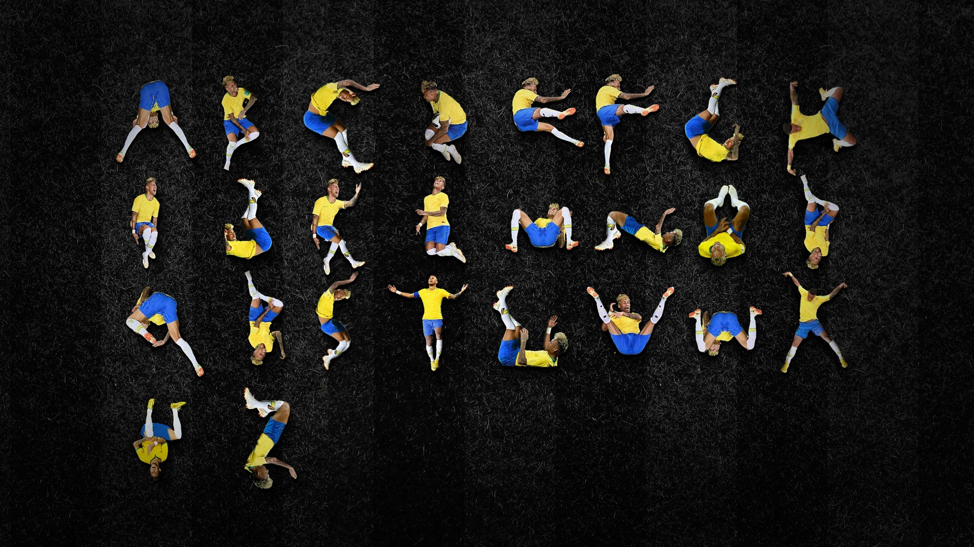 O alfabeto formado pelas quedas de Neymar, idealizado pelo publicitário curitibano Luciano Jacob | Reprodução/Facebook