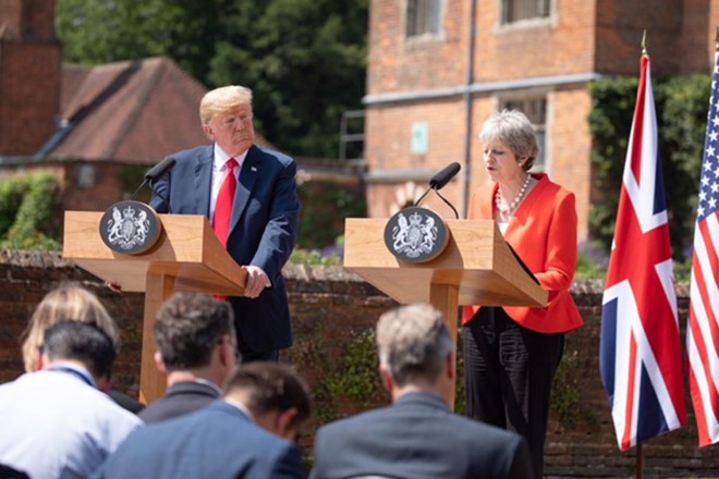 Presidente dos EUA, Donald Trump, e a primeira-ministra britânica, Theresa May, durante coletiva de imprensa, na sexta | Shealah Craighead/White House