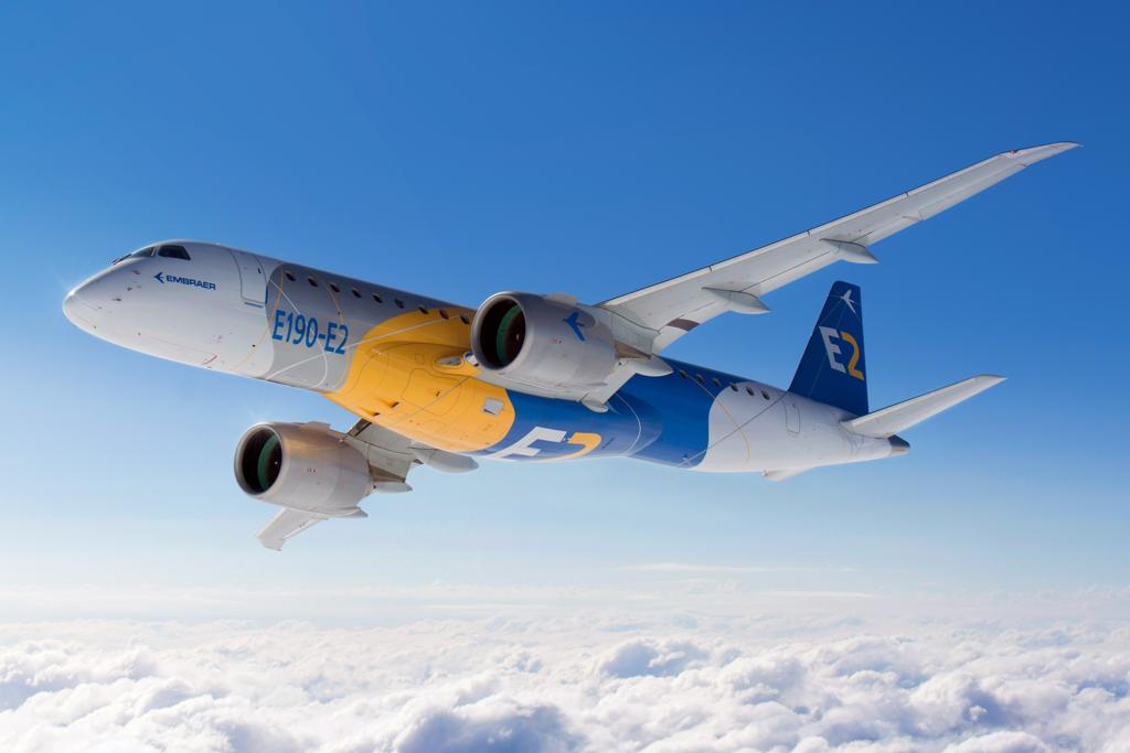E190-E2, um dos jatos comerciais mais recentes da empresa. | Embraer/Divulgação