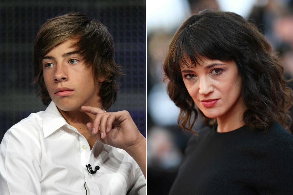 À esquerda, o ator Jimmy Bennett, em foto de 2010. À direita, a atriz Asia Argento em maio de 2018. A atriz teria feito um acordo com Bennet, que alega ter sofrido abuso sexual quando tinha 17 anos | FREDERICK M. BROWNAFP