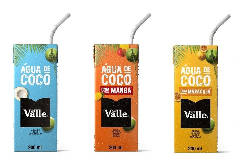 Coca-Cola estreia no mercado de água de coco Embalagens da água de coco Del Valle de 200 ml. | Del Valle/Divulgação
