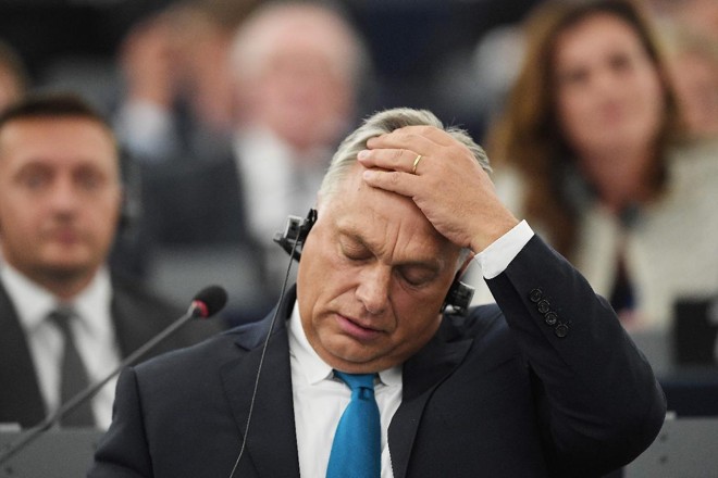 Primeiro-ministro da Hungria, Viktor Orban, durante sessão plenária no Parlamento Europeu em Estrasburgo, em 11 de setembro de 2018 | FREDERICK FLORIN/AFP