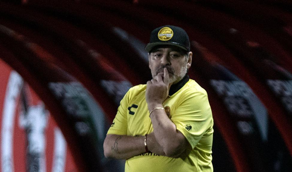 Maradona, agora treinador do Dorados, da segunda divisão do México. | GUILLERMO ARIAS/AFP