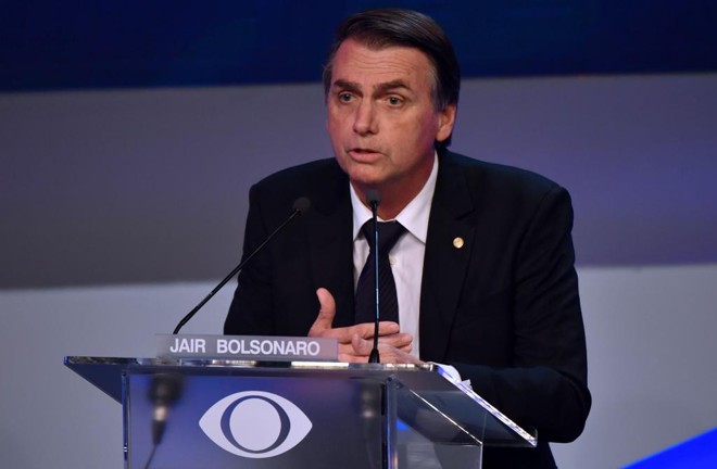 Jair Bolsonaro durante debate na TV Band, no primeiro turno | NELSON ALMEIDA/AFP
