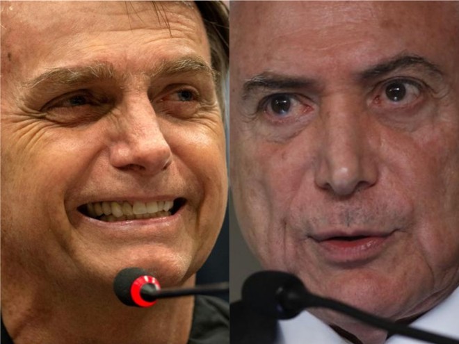 Bolsonaro (lado esq. da foto) quer aprovar pautas relacionadas à segurança ainda em 2018. Temer, medidas econômicas | Mauro Pimentel/AFP e Jonathan Campos/Gazeta do Povo