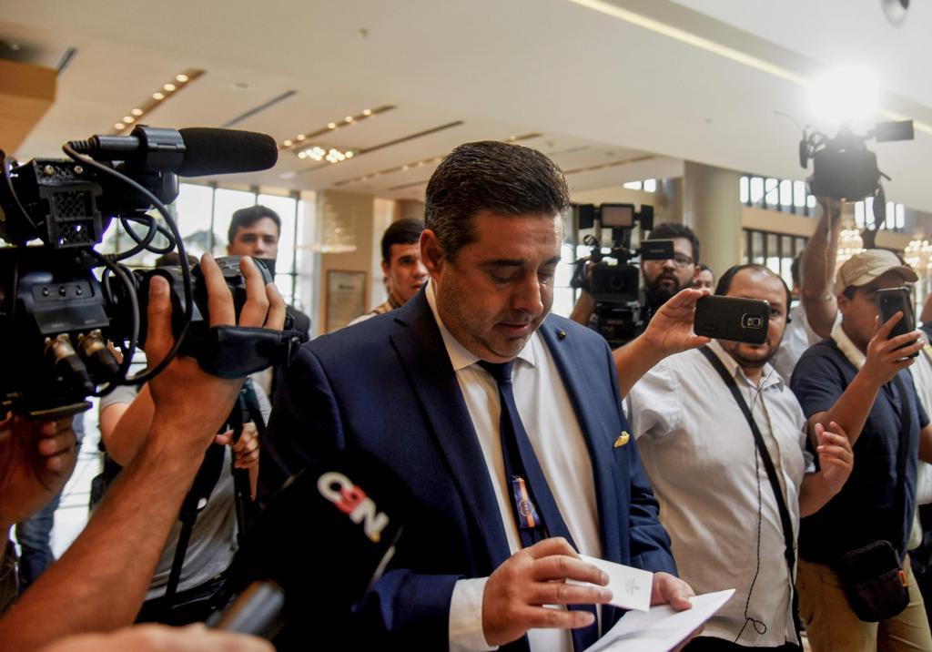 Presidente do Boca Jrs durante reunião na Conmebol nesta terça. | NORBERTO DUARTE/AFP