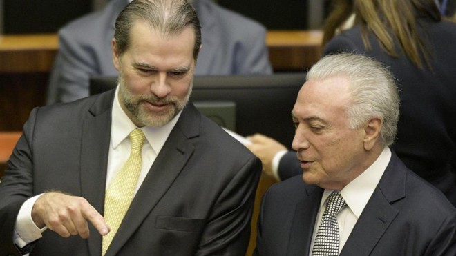 O presidente do STF, Dias Toffoli, e Michel Temer: Tribunal decide qual a extensão do indulto concedido pelo presidente no ano passado. | Pedro França/Agência Senado