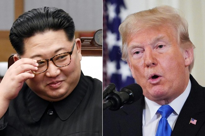 O ditador da Coreia do Norte, Kim Jong Un e o presidente americano Donald Trump. A Coreia do Norte está operando pelo menos 13 bases não declaradas para esconder mísseis móveis, um estudo descobriu | KOREA SUMMIT PRESS POOL / AFP