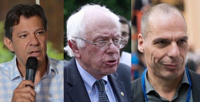Fernando Haddad, Bernie Sanders, Yanis Varoufakis: representantes da esquerda que reagem ao crescimento dos partidos de direita em diferentes continentes | Reprodução /YouTube