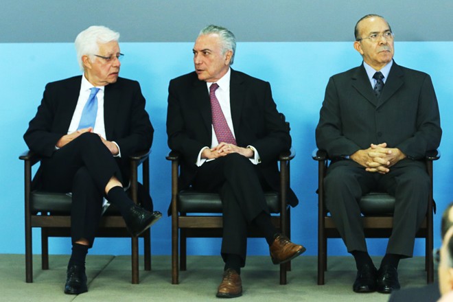 Moreira Franco, Temer e Padilha: invetsigação, por enquanto, é só de caixa 2, e não de corrupção. | Antonio Cruz/Agência Brasil