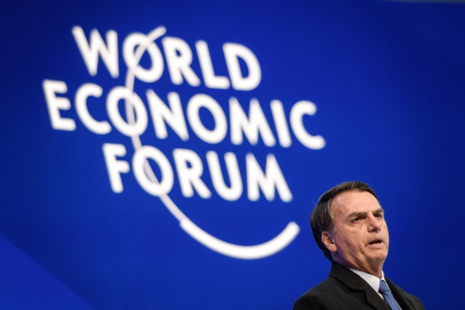 Jornais estrangeiros repercutiram discurso de Bolsonaro no Fórum Econômico Mundial de Davos. | FABRICE COFFRINI/AFP