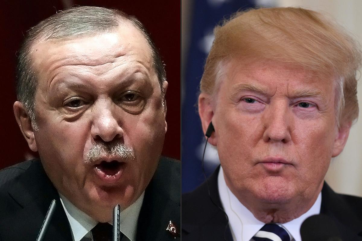 Montagem mostra o presidente da Turquia, Recep Tayyip Erdogan, e o presidente dos EUA, Donald Trump | ADEM ALTAN/AFP