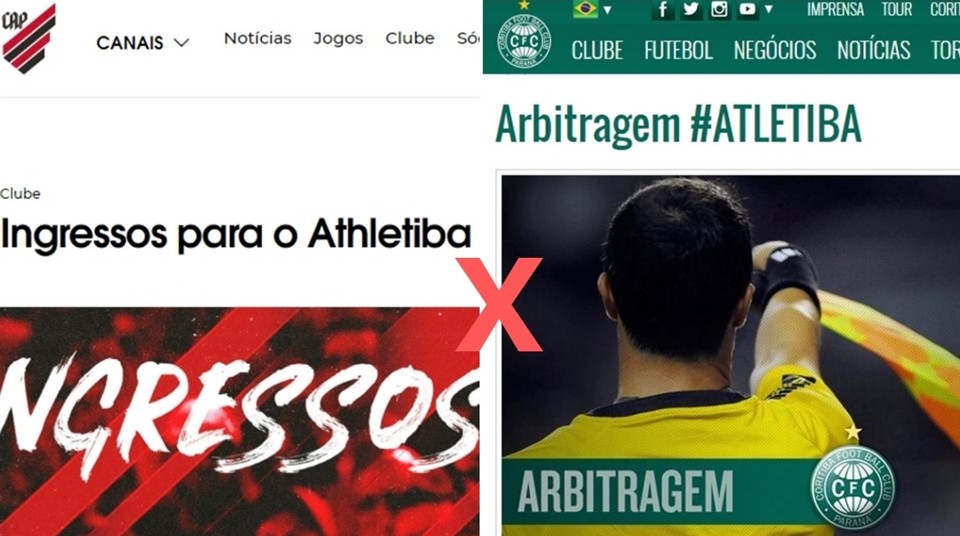 Notícias desta segunda-feira (28) nos sites dos clubes escrevem o nome do clássico de forma diferente. | /