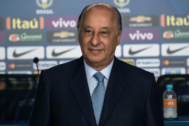 Ex-presidente da CBF, Del Nero está impedido até o fim da vida de exercer qualquer função no futebol desde 27 de abril do ano passado por decisão do Comitê de Ética da Fifa. | NELSON ALMEIDA/AFP