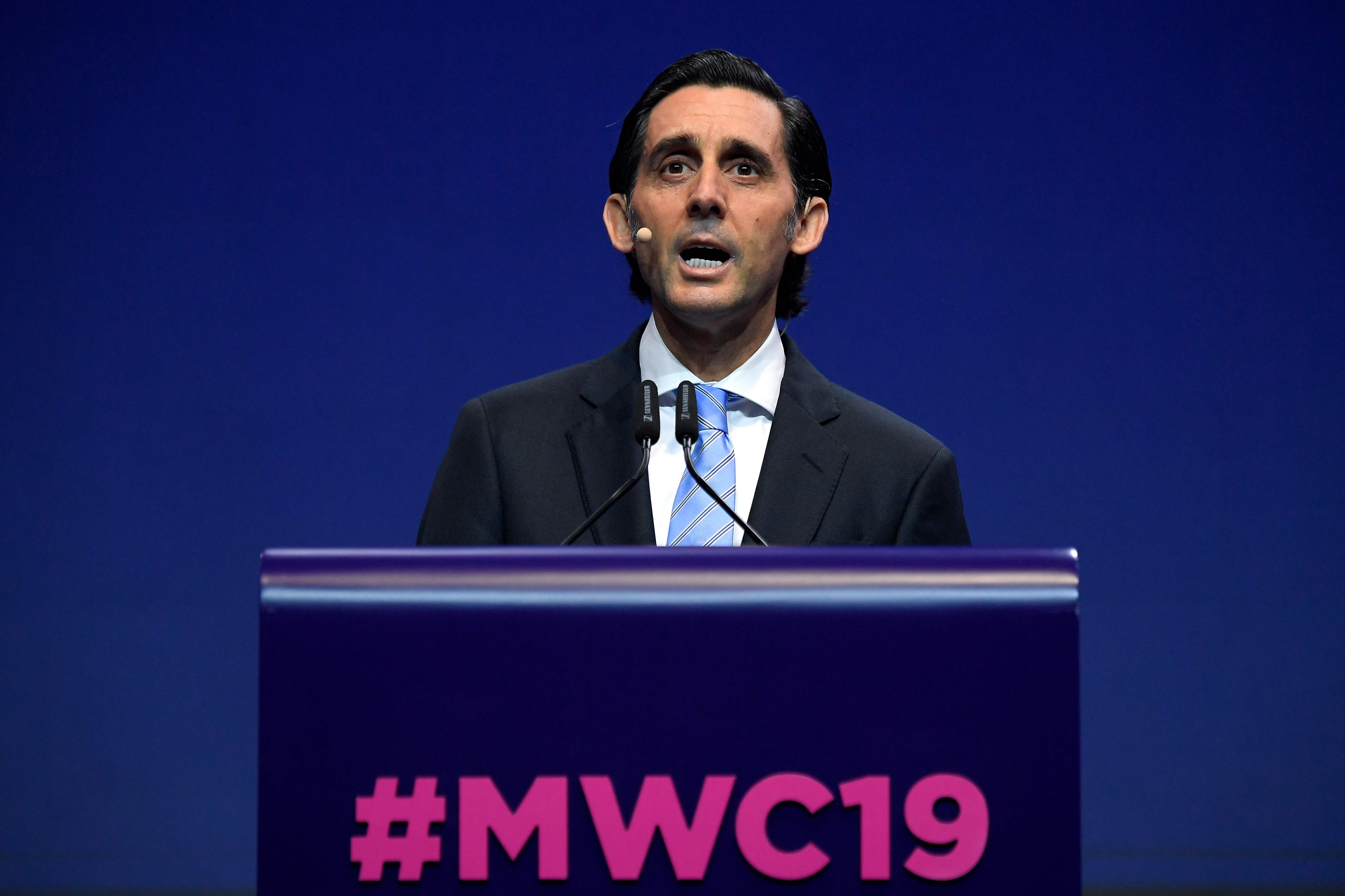 José María Álvarez-Pallete López, CEO da Telefónica, fez o discurso de abertura do Mobile World Congress (MWC), principal evento do setor de telecomunicações que começou nesta segunda (25), em Barcelona. | LLUIS GENE/AFP