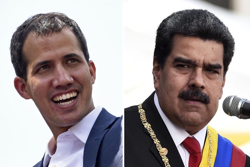 O presidente interino da Venezuela, Juan Guaidó, e o ditador venezuelano, Nicolás Maduro. Potências mundiais estão tomando lado na disputa pelo poder no país latino-americano | AFP