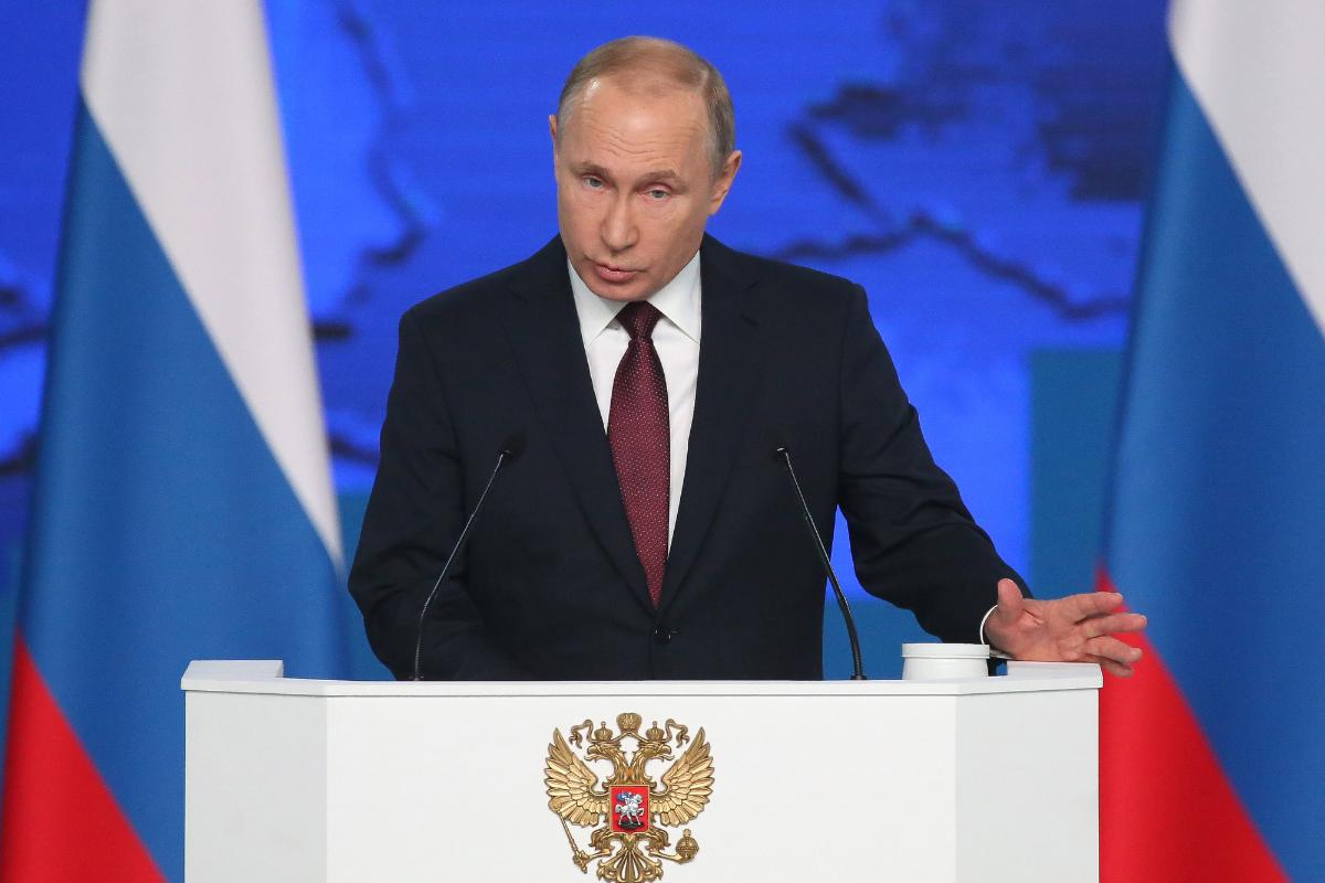 Vladimir Putin, presidente da Rússia, faz discurso sobre o estado da nação em Moscou, em 20 de fevereiro de 2019 | Andrey Rudakov/Bloomberg