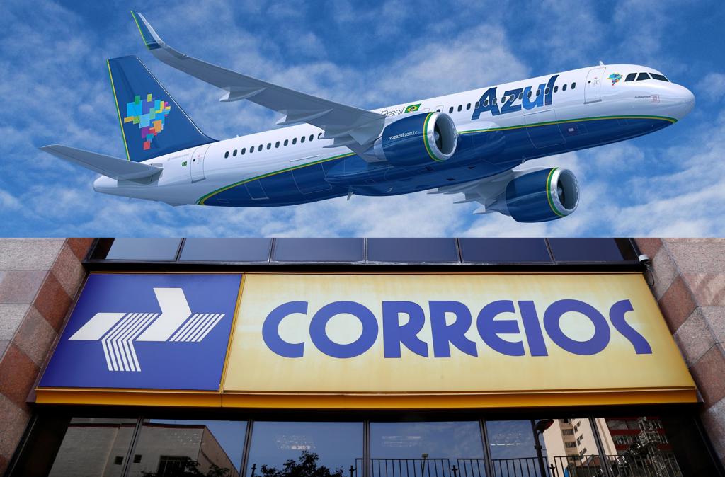 Anúncio do negócio entre a Azul e os Correios foi feito ainda em dezembro de 2017. | Montagem com fotos de Aniele Nascimento/Gazeta do Povo e Divulgação da Azul/
