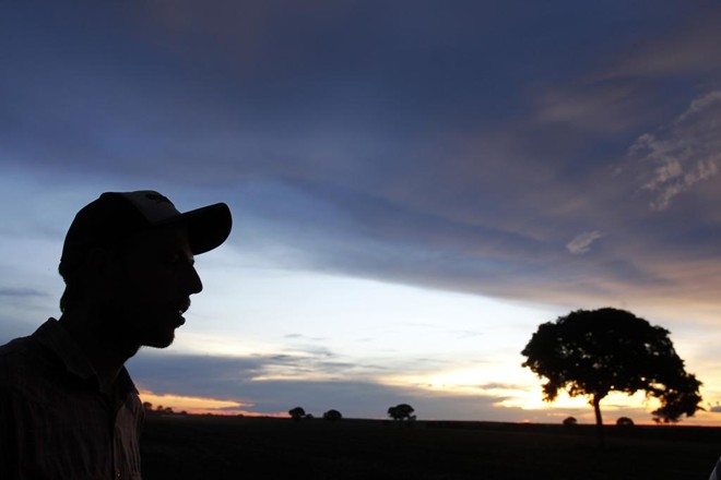 Produtor Bruno Rickli Freire fala à equipe da Expedição Safra durante a colheita do ano passado, no Tocantins | Daniel Caron/Gazeta do Povo