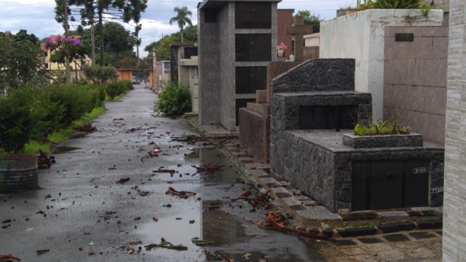 Cemitério Água Verde também teve acúmulo de água e galhos caídos devido ao vento da tempestade de quarta-feira. | Aniele NascimentoGazeta do Povo