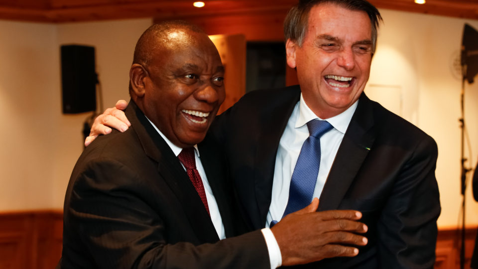 Jair Bolsonaro, durante reunião com o presidente da África do Sul, Cyril Ramaphosa.