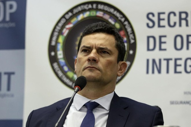 O ministro Sergio Moro durante uma coletiva de imprensa. | Marcello Casal jr/Agência Brasil