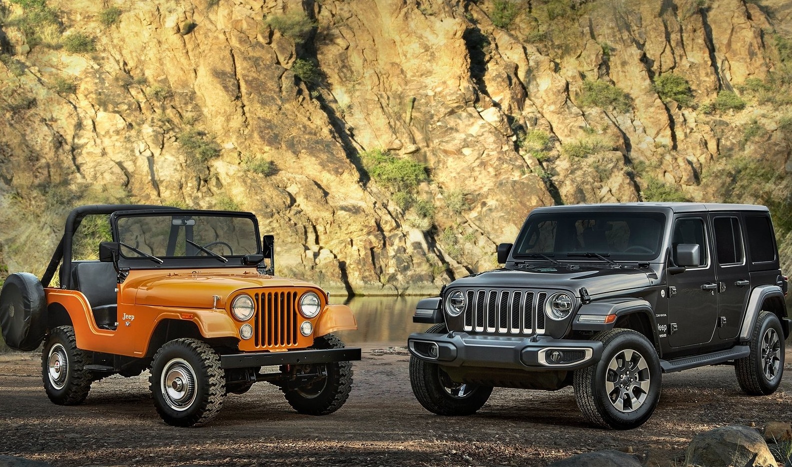 O pioneiro Jeep CJ ao lado da nova geração. Foto: Jeep/ Divulgação