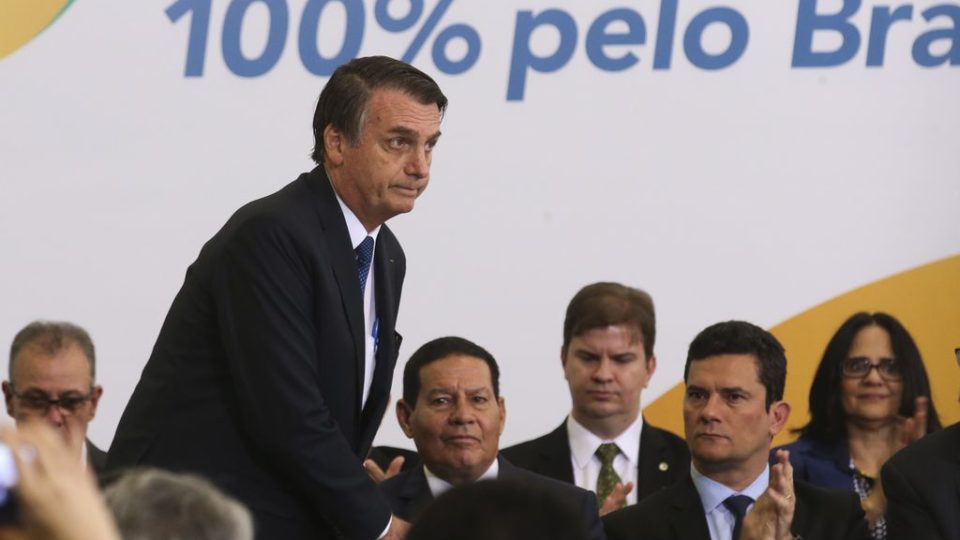 O presidente Jair Bolsonaro participa da cerimônia sobre os 100 dias de governo.