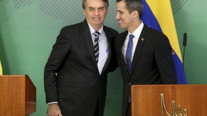 Bolsonaro recebeu Juan Guaidó no Palácio do Planalto em fevereiro | Foto: Agência Brasil