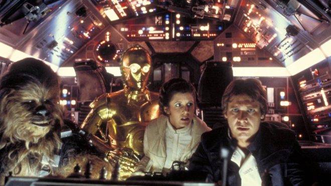 Cena de Star Wars mostra Chewbacca, C-3PO, a Princesa Leia e Han Solo (Foto: Divulgação/ LucasFilm)