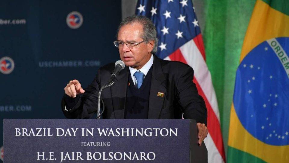 O ministro da Economia, Paulo Guedes, durante evento da Câmara de Comércio Brasil-EUA, em Washington. Foto: Mandel Ngan/AFP