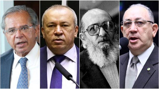 Da esquerda para a direita: o ministro Paulo Guedes, o deputado homônimo, o educador Paulo Freire e seu xará na Câmara.