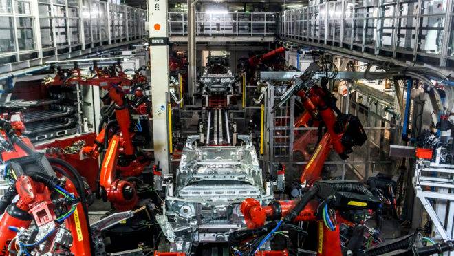 Fábrica de carros elétricos da Tesla, em Fremont, Califórnia, nos EUA.