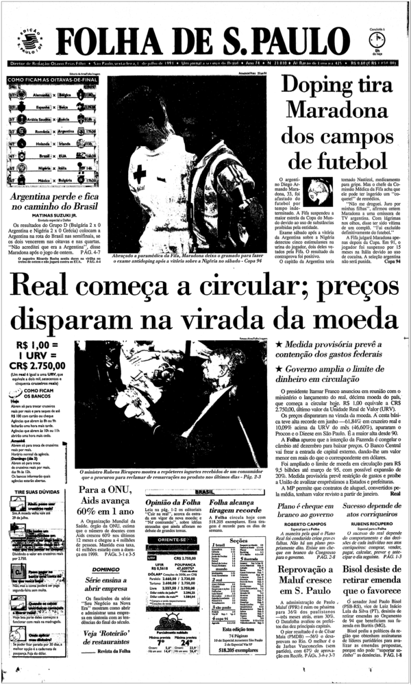 Plano Real: Capa Folha de S.Paulo 1994
