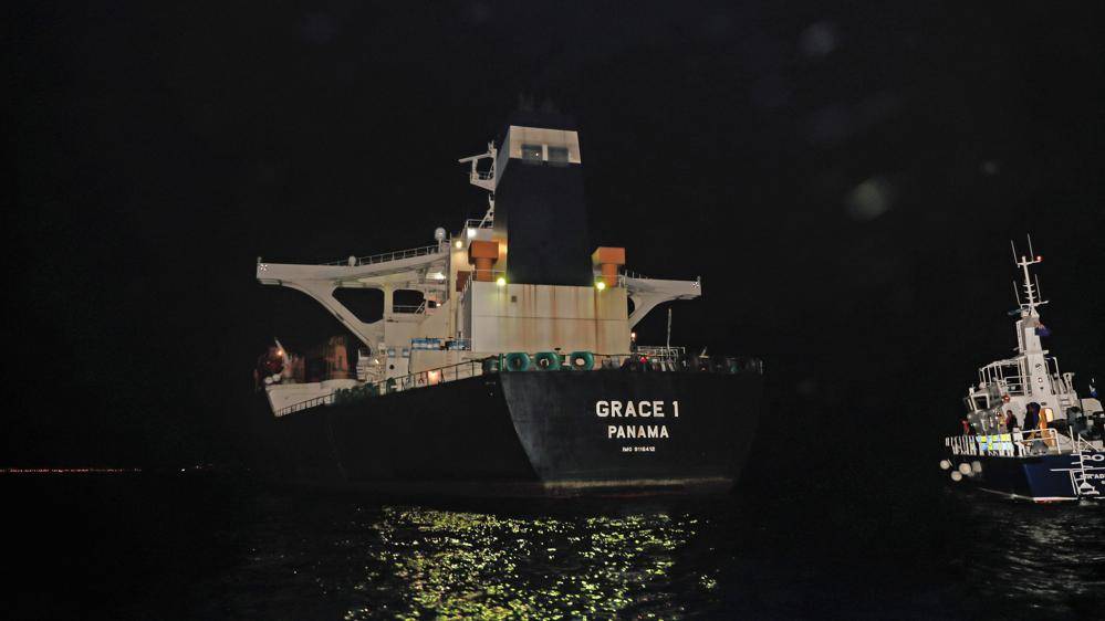 O navio petroleiro Grace 1, apreendido pela polícia de Gibraltar e um destacamento da Marinha Britânica no Estreito de Gibraltar em 4 de julho, suspeito de transportar petróleo iraniano para a Síria