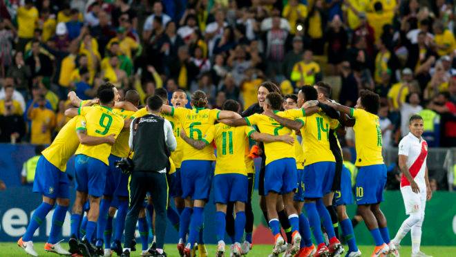 Brasil comemora vitoria sobre o Peru pela final da Copa América 2019
