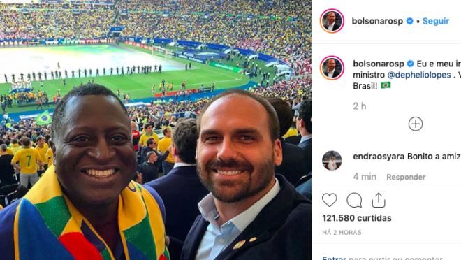 Helio Lopes e Eduardo Bolsonaro no Maracanã