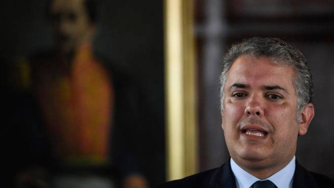 O presidente da Colômbia, Ivan Duque, durante coletiva de imprensa fala sobre o ELN