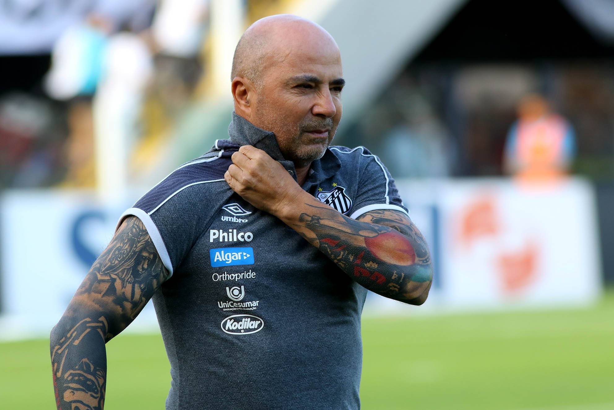 O técnico Jorge Sampaoli, do Santos, na partida contra o Avaí, válida pela 12ª rodada do   Campeonato Brasileiro.