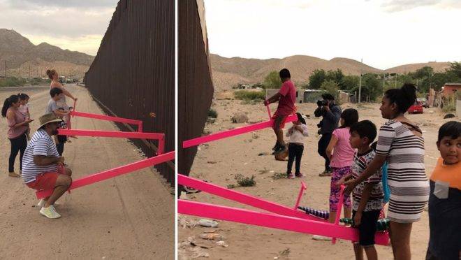 Imagens da instalação feita na cerca que separa os EUA do México