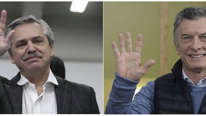 Candidato kirchnerista Alberto Fernandez, e o presidente argentino, Mauricio Macri, candidato à reeleição