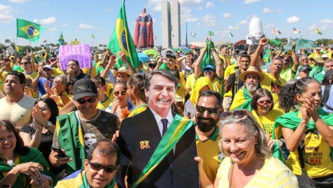 Manifestação a favor do governo Bolsonaro na Esplanada dos Ministérios.