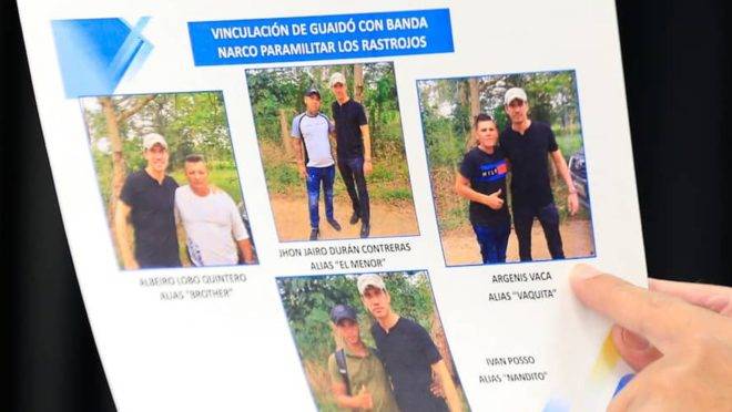 Imagens exibidas na tevê estatal da Venezuela mostra Guaidó ao lado de supostos narcotraficantes.