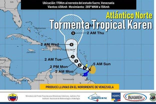 Alerta de tempestade tropical Karen para Venezuela e Porto Rico