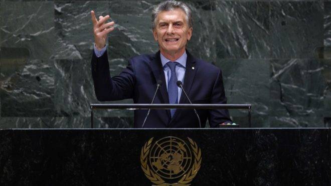 Presidente da Argentina, Mauricio Macri, discursa durante a Assembleia Geral da ONU, em Nova York (EUA), 24 de setembro de 2019