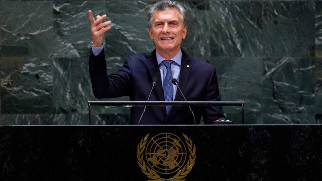 Presidente argentino, Maurício Macri, durante a Assembleia Geral da ONU