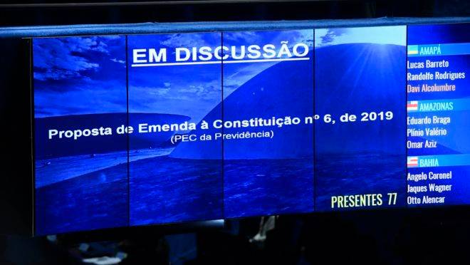 Plenário do Senado Federal durante votação da reforma da Previdência.